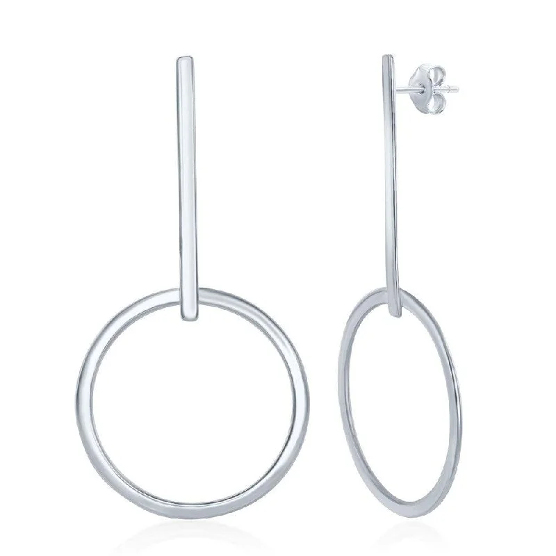 women’s classic earrings-Sterling Silver Long Bar and Hoop Earrings