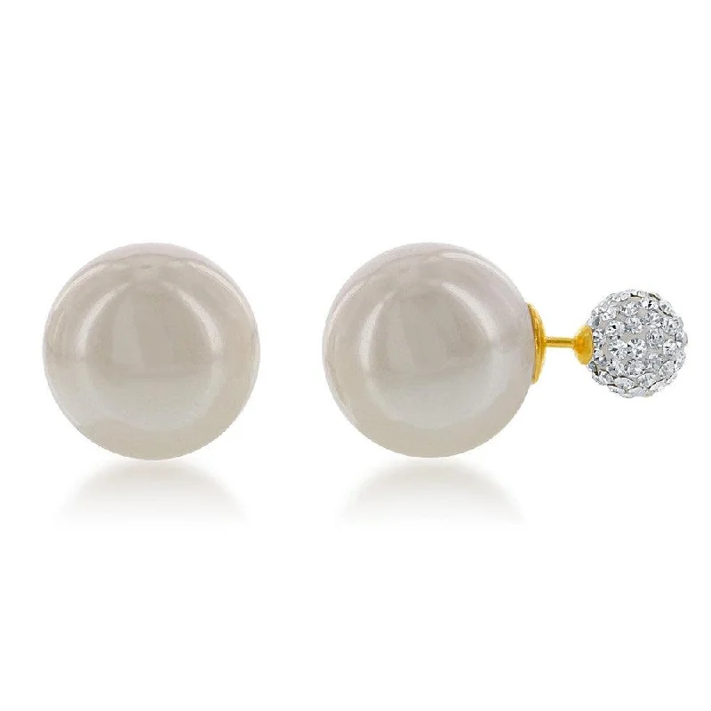 women’s gemstone stud earrings-Sterling Silver Crystal Bead Pearl Back Earrings