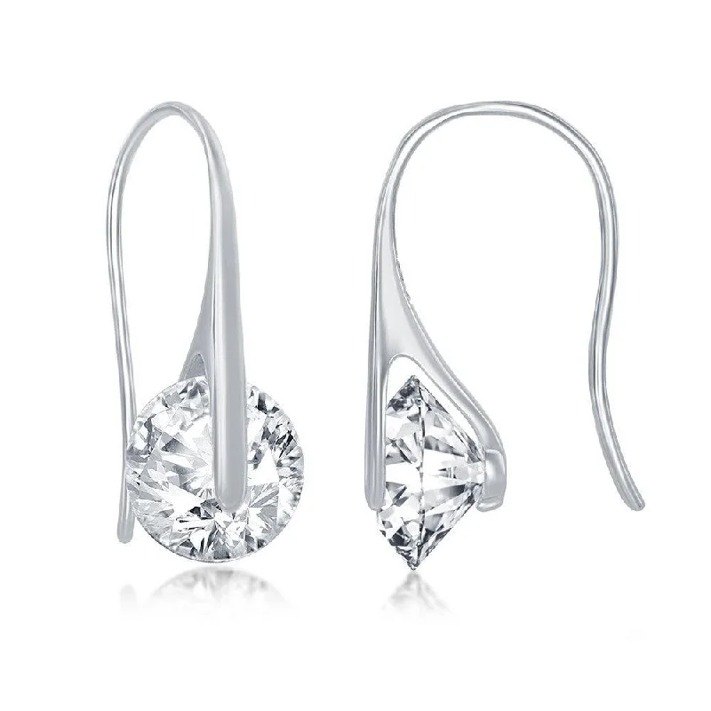 women’s diamond stud earrings-Sterling Silver Spinning Round CZ Earrings