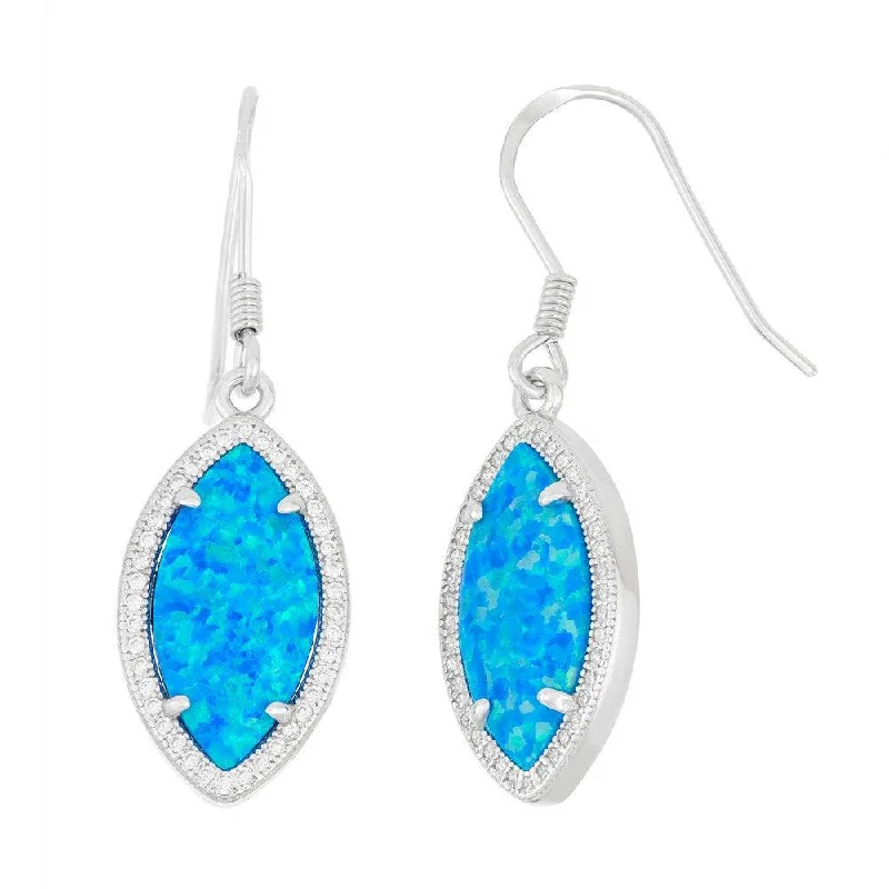 women’s fashion earrings-Sterling Silver Blue Inlay Opal Marquise Earrings