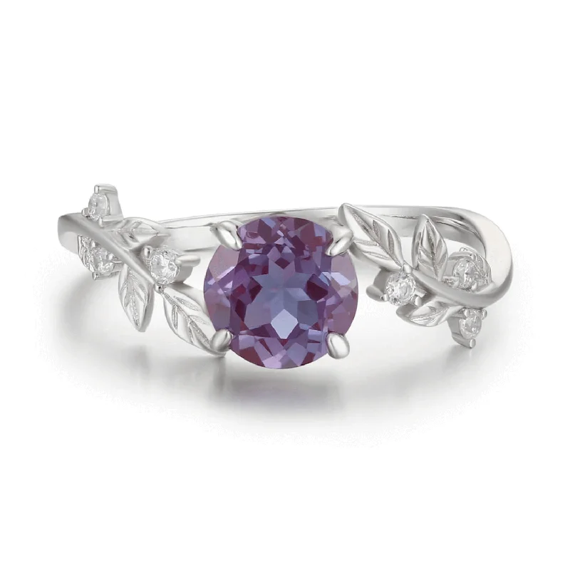 women’s sterling silver wedding ring-Between the Leaf Alexandrite Ring©