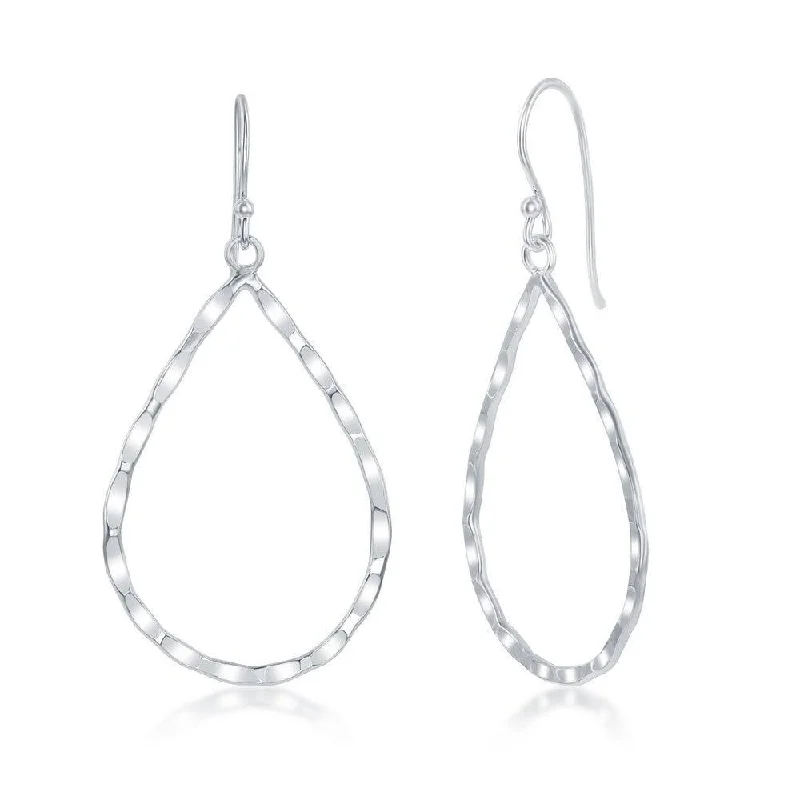 women’s pearl drop earrings-Sterling Silver Hammered Pear Shaped Earrings