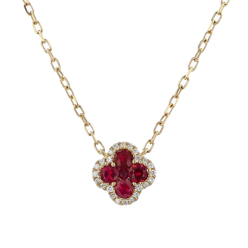 women’s antique necklace-Ruby Clover Pendant Necklace