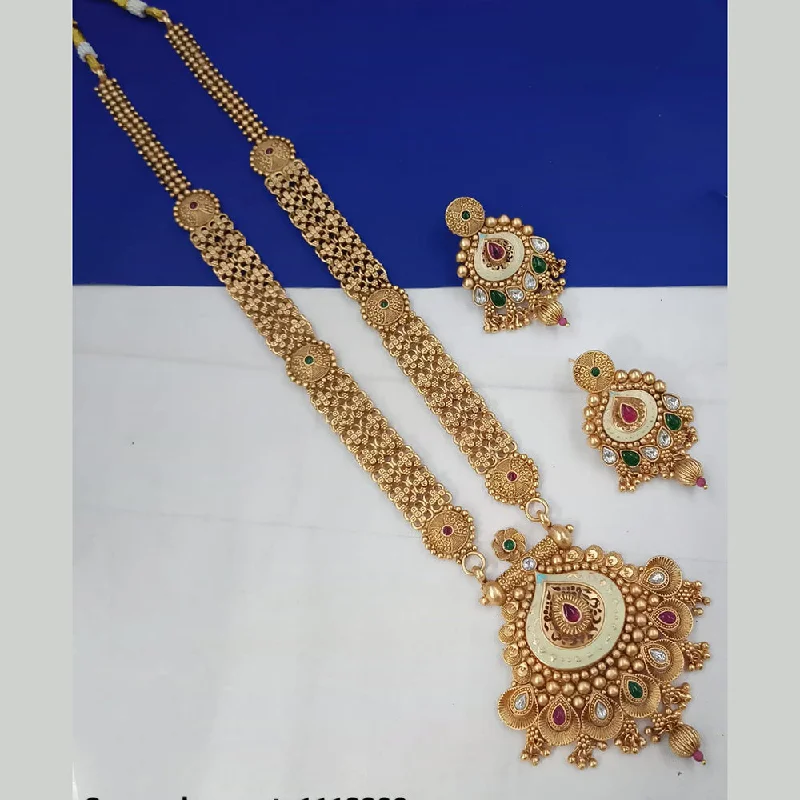 women’s minimalist necklace-Padmawati Bangles Gold Plated Pota Stone And Meenakari Long Necklace Set