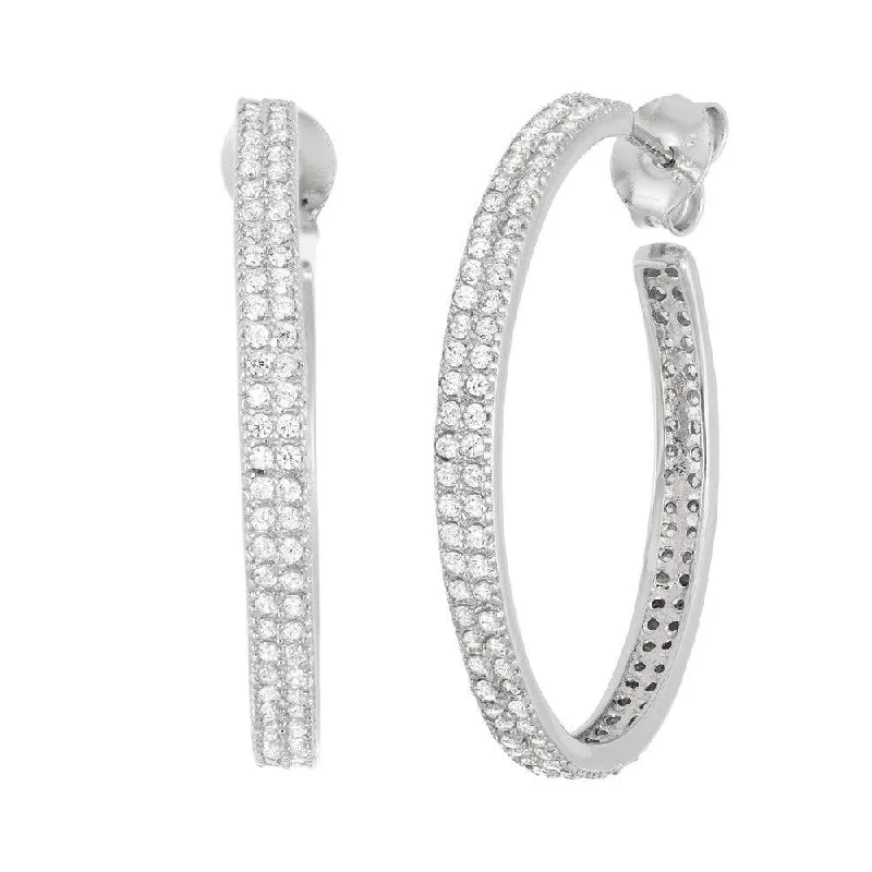 women’s heart-shaped earrings-Sterling Silver 25mm Double Row CZ Hoop Earrings