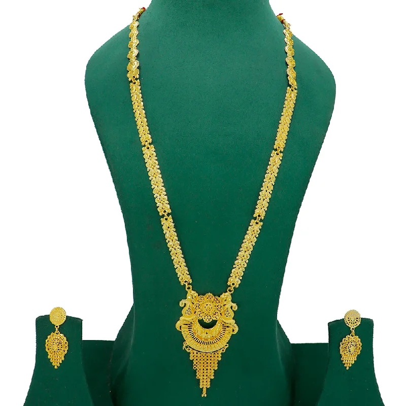 women’s birthstone necklace-Mahavir Gold Plated Long Necklace Set