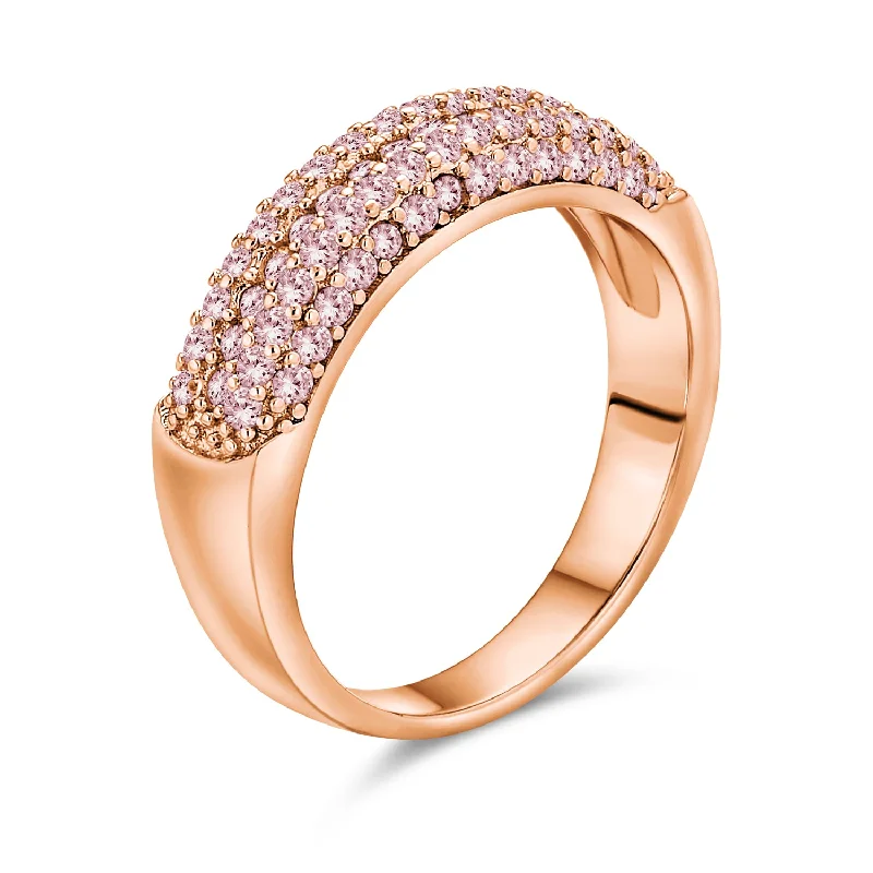 women’s anniversary ring-Micro Pave Pink Cubic Zirconia Cocktail Statement Ring Rose Gold Sterling Silver