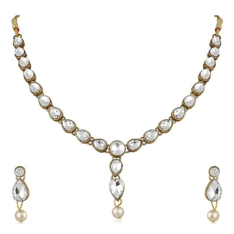 women’s stylish necklace-Mahi Traditional Jewellery Kundan and Artificial Pearl Necklace Set with Earrings for Women (VNCJ100253WHT)