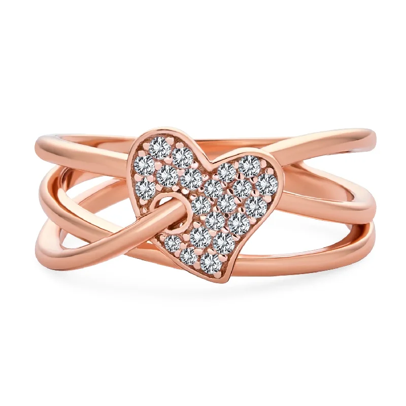 women’s ruby ring-Romantic Pave CZ Accent Cocktail Statement Ring in Rose Gold Plated Sterling Silver