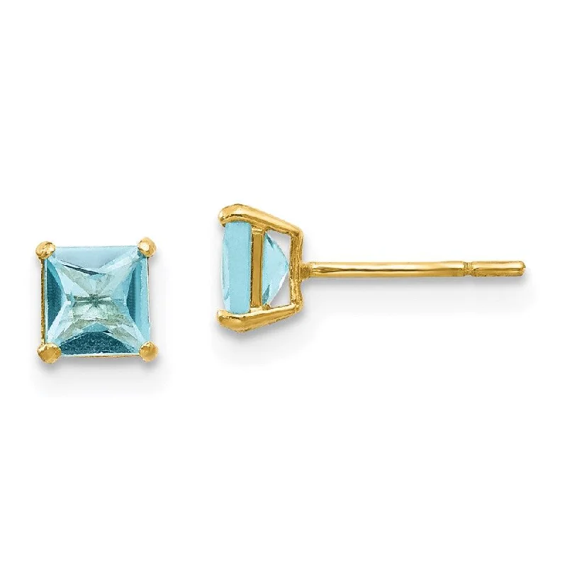 women’s turquoise earrings-Madi K Kid's 14k  Blue Topaz 4mm Square Post Earrings