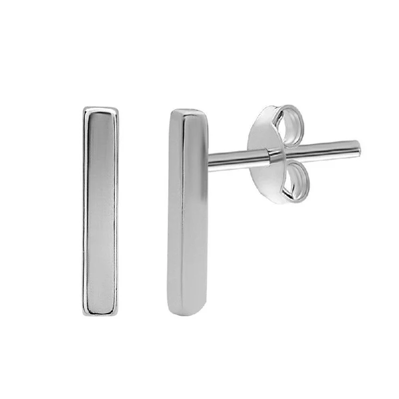 women’s custom earrings-Sterling Silver Small Thin Bar Stud Earrings