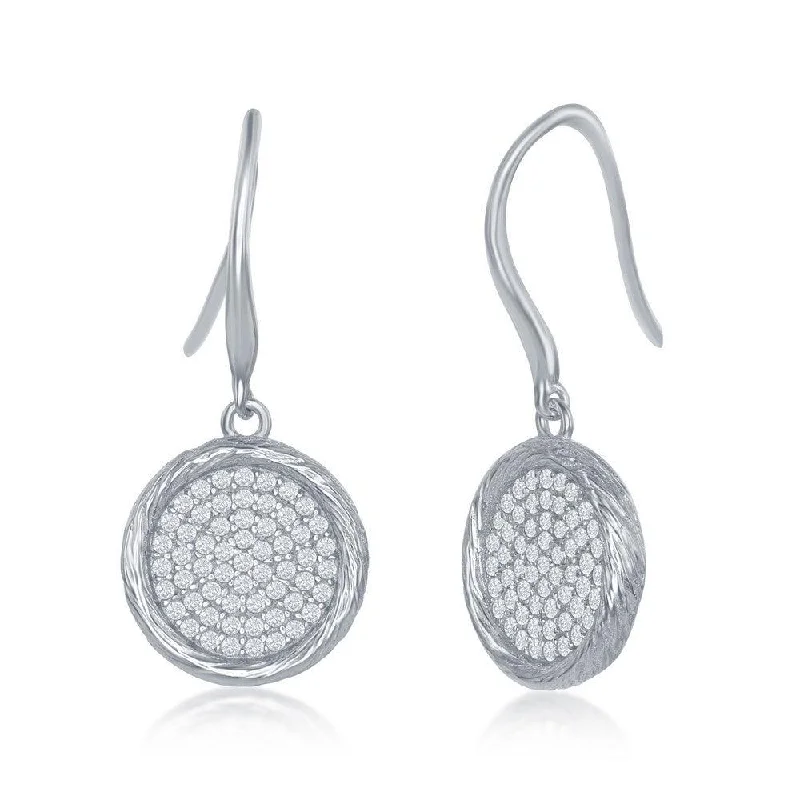 women’s glamorous earrings-Sterling Silver Round Disc CZ Earrings