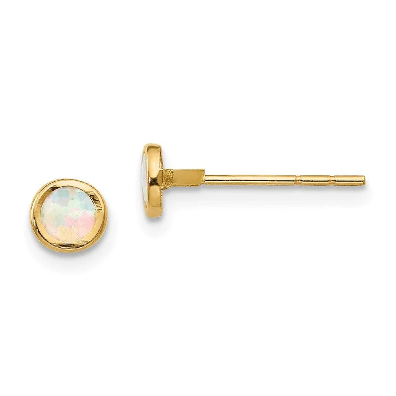 women’s classic earrings-Madi K Kid's 14K  Polished Lab Created Opal Bezel Post Earrings