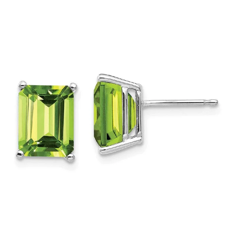 women’s elegant earrings-14k White Gold 9x7mm Emerald Cut Peridot Earrings