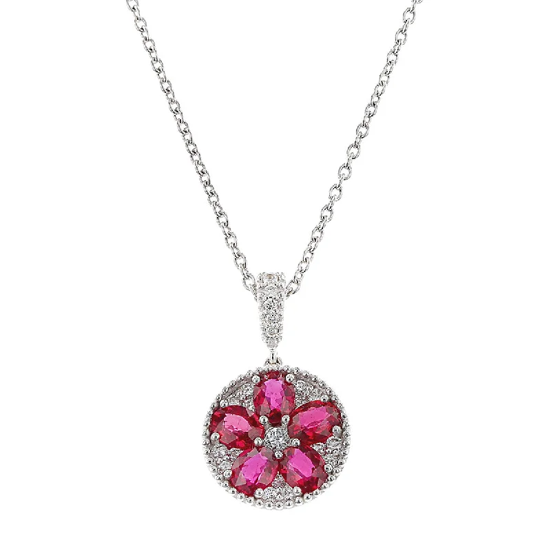 women’s butterfly necklace-Salavetti Oval Ruby and Diamond Pendant Necklace