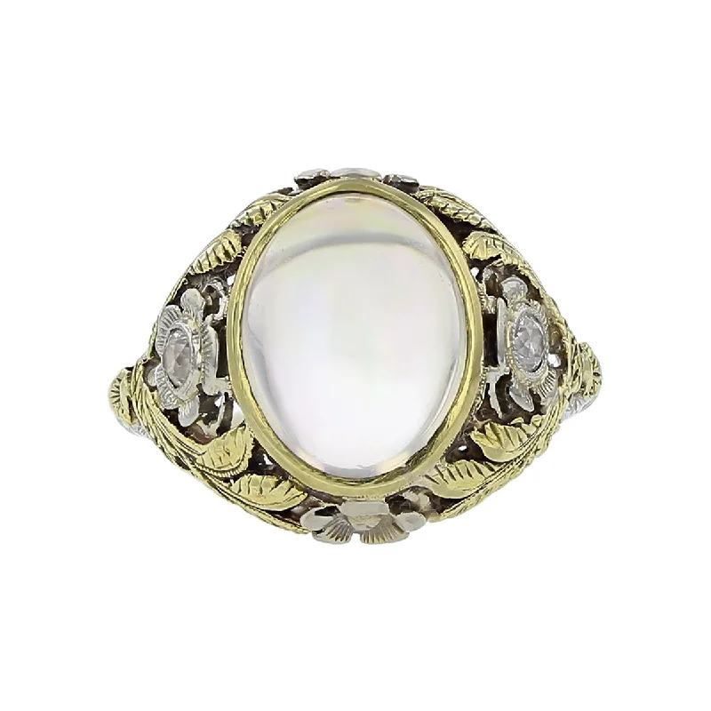 Edwardian Cabochon White Opal and Diamond Ring