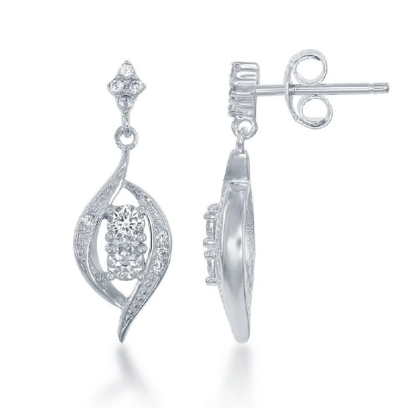 women’s double stud earrings-Sterling Silver Marquise and CZ Earrings