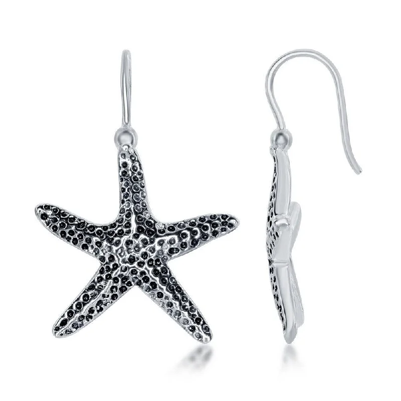 women’s pearl hoop earrings-Sterling Silver Starfish Earrings