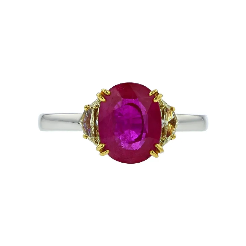 Platinum and 18K Yellow Gold Ruby Diamond Ring