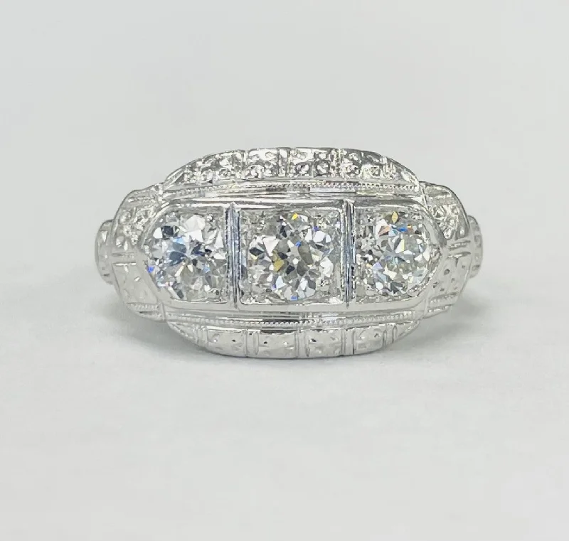 Vintage Platinum Mine Cut Diamond Ring