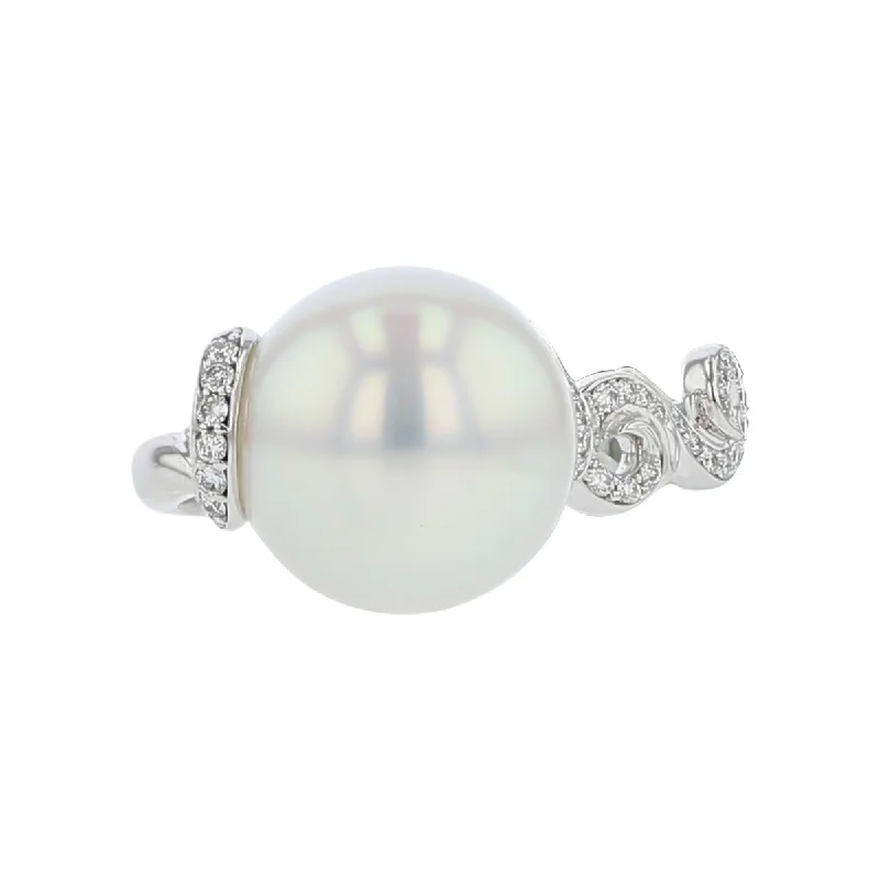 South Sea Pearl and Diamond Ring in 18K White Gold