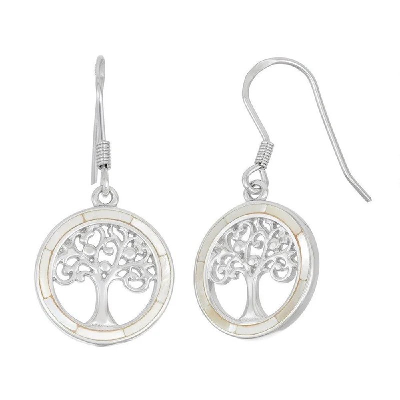 women’s luxury earrings-Sterling Silver Round Center Tree of Life Earrings