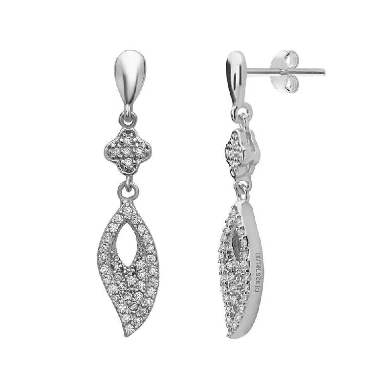 women’s gold drop earrings-Sterling Silver Wavy Marquise CZ Earrings