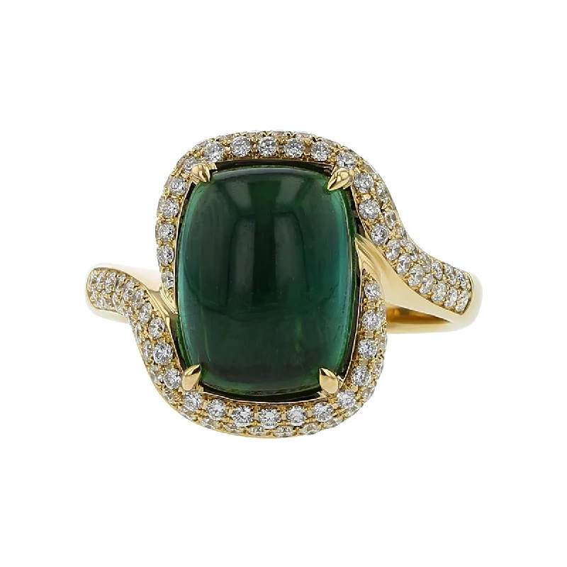 14K Yellow Gold Green Tourmaline and Diamond Ring