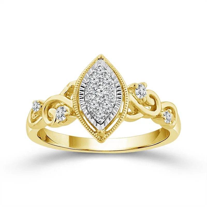 10 Karat Yellow Gold 1/5 Ctw Marquise Halo Diamond Ring