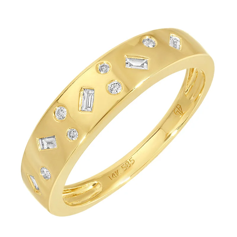 14K YG Band With Inlay Diamond Ring