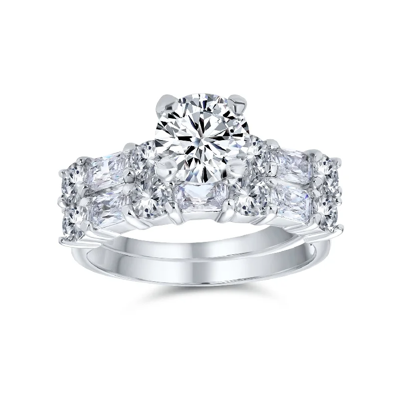 women’s floral ring-Traditional CZ Baguettes Cocktail Statement Ring with 2CT Solitaire Sterling Silver