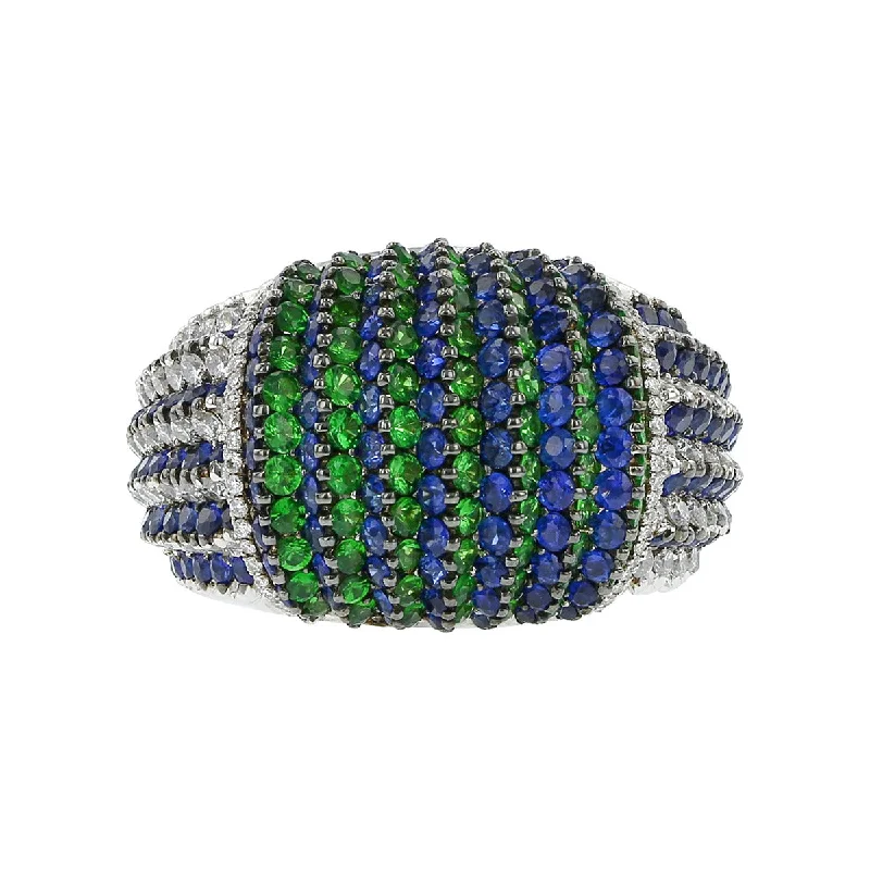 Tsavorite, Sapphire and Diamond Ring