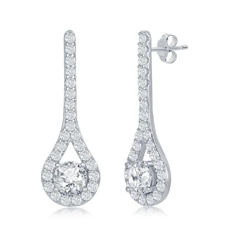 women’s crystal stud earrings-Sterling Silver Long Pear Shaped CZ Earrings