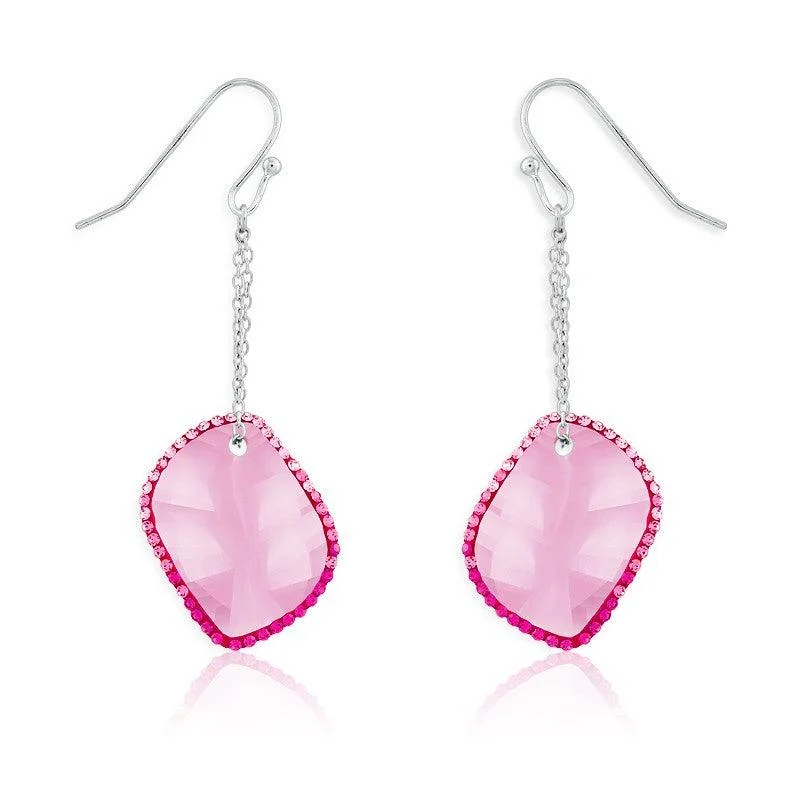 women’s square earrings-Sterling Silver Pink Crystals Dangling Earrings