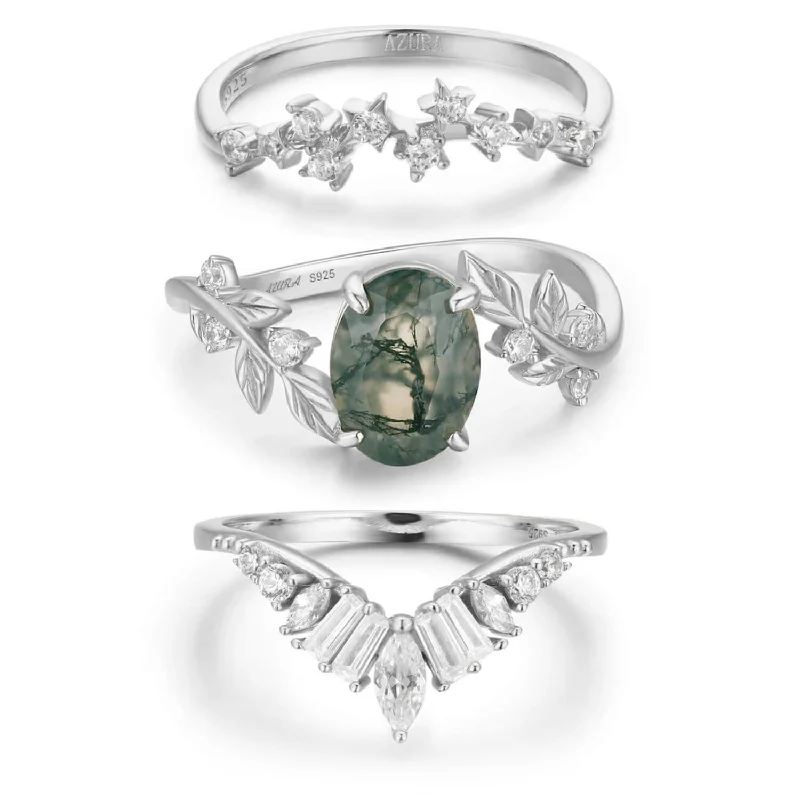 women’s multi-stone ring-Between the Leaf Moss Agate©, Hillcrest, and Starry Night Ring Set