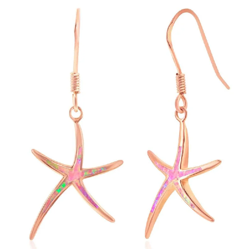 women’s hoop earrings-Sterling Silver Rose GP Pink Inlay Opal Starfish Earrings