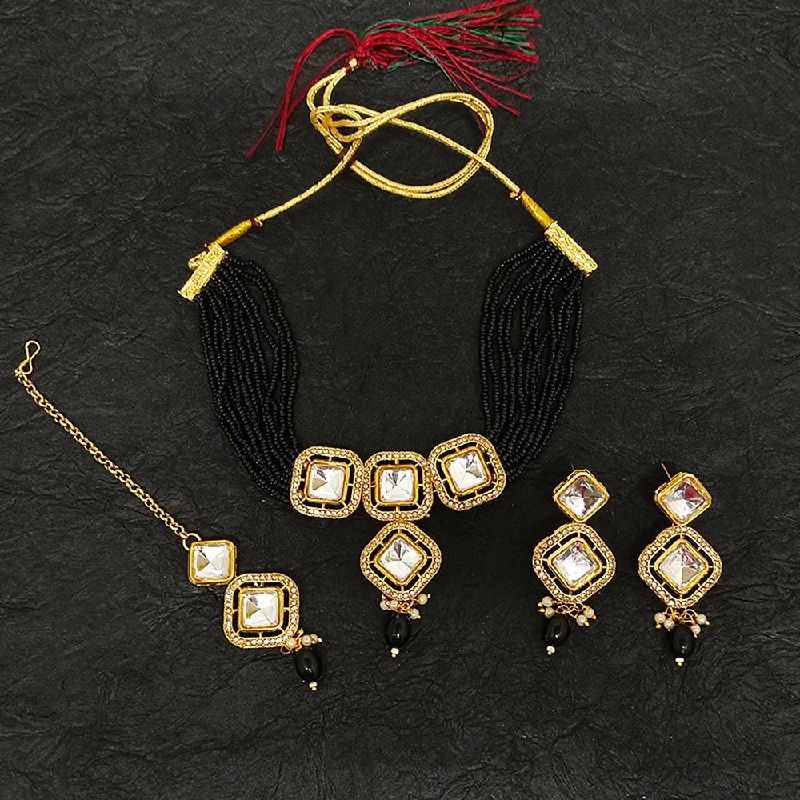 women’s gemstone drop necklace-Darshana Jewels Gold Plated Crystal Stone Necklace Set