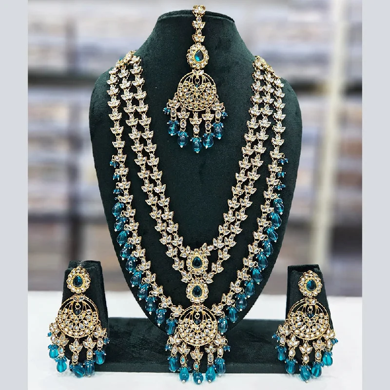 women’s chunky necklace-JCM Gold Plated Kundan Stone Pearls And Beads Long Necklace Set