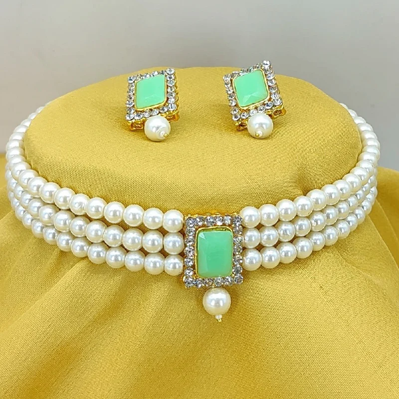 women’s custom necklace-Darshana Jewels Gold Plated Austrian Stone And Pearls Choker Necklace Set