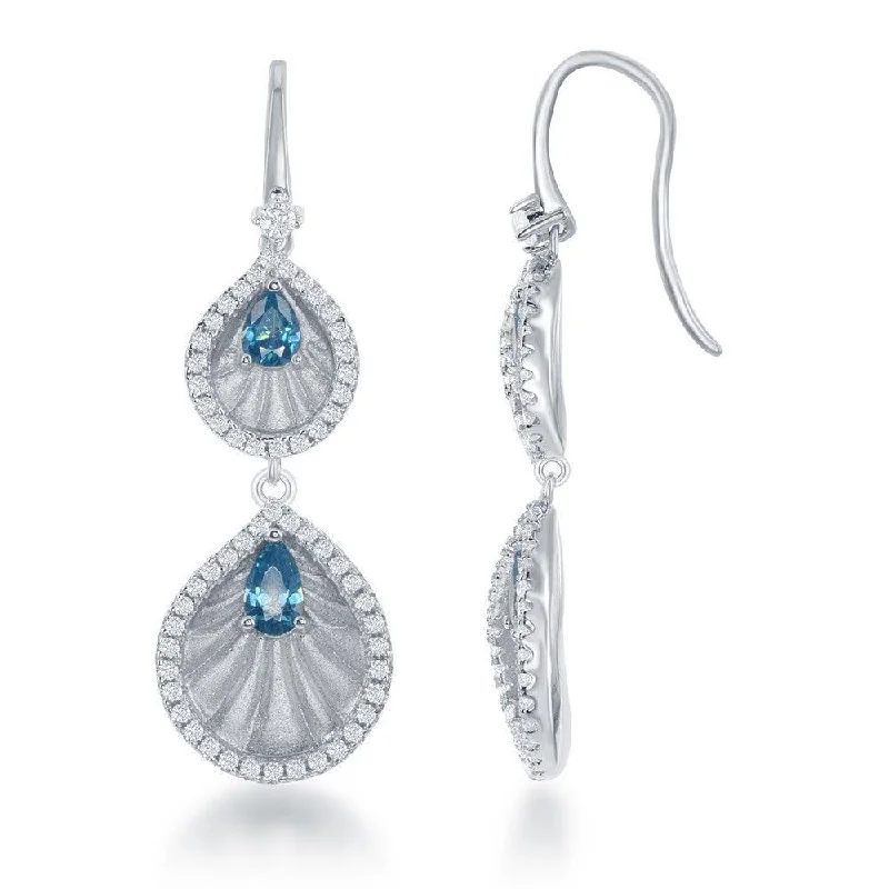 women’s long dangly earrings-Sterling Silver Blue Double CZ Teardrop Earrings