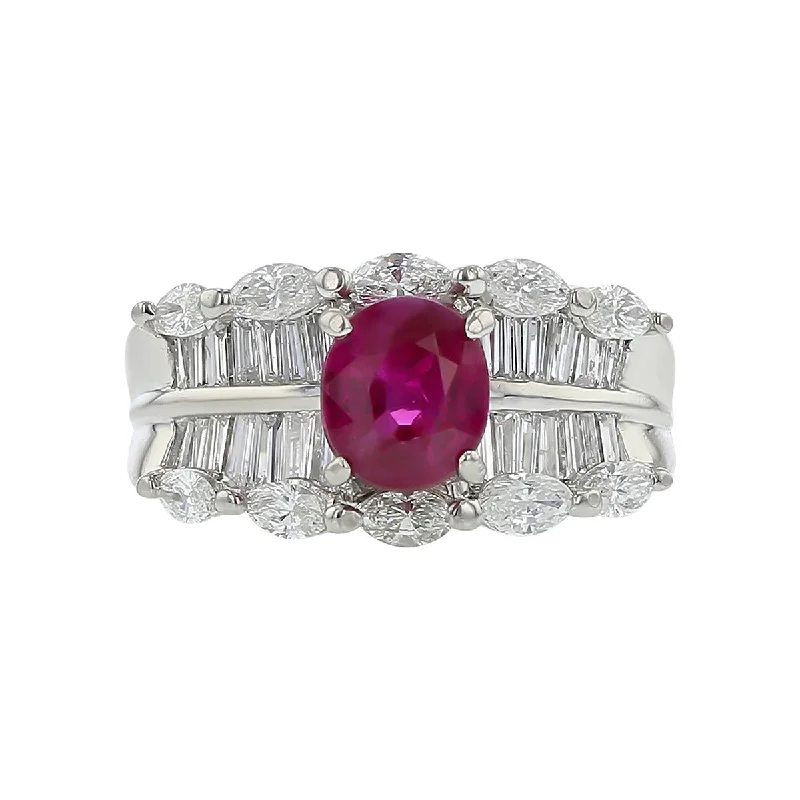 Platinum Burma Ruby and Diamond Ring