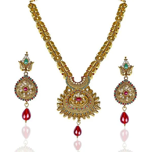 women’s initial necklace-Mithya Gold Plated Austrian Stone Necklace Set - 2000124