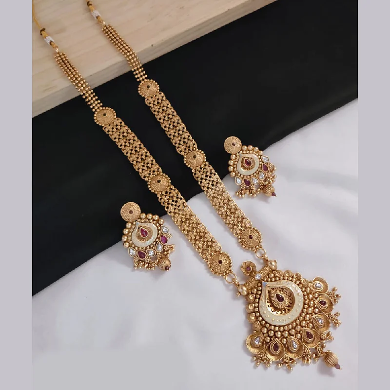 women’s tennis necklace-Lucentarts Jewellery Gold Plated Pota Stone And Meenakari Long Necklace Set