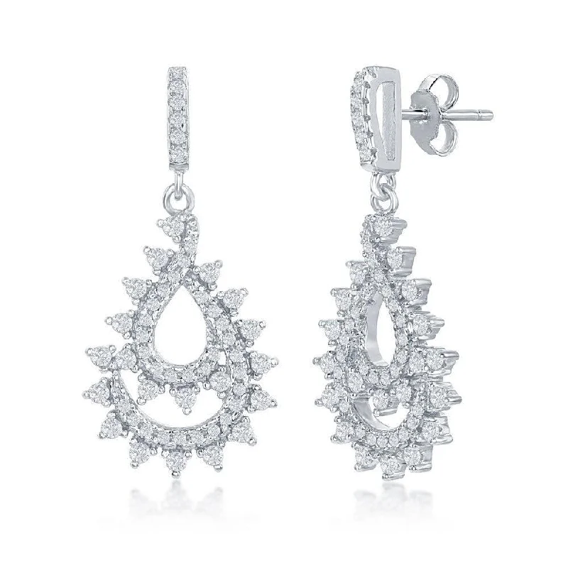 women’s crystal chandelier earrings-Sterling Silver CZ Designed Pear Shaped Earrings