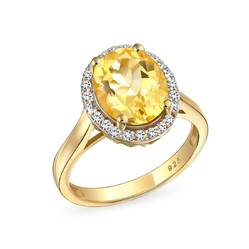 women’s men’s ring-Silver Ring with Oval Gemstone: Citrine Ruby Sapphire Zirconia in Gold Plated Silver