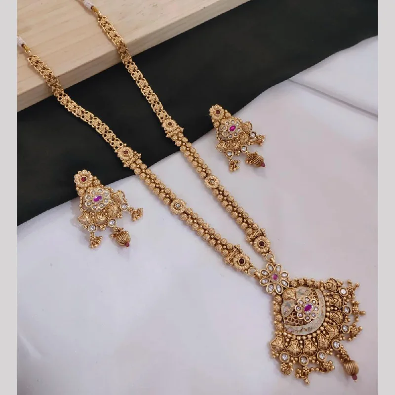 women’s crystal and pearl necklace-Manisha Jewellery Gold Plated Pota Stone And Meenakari Long Necklace Set