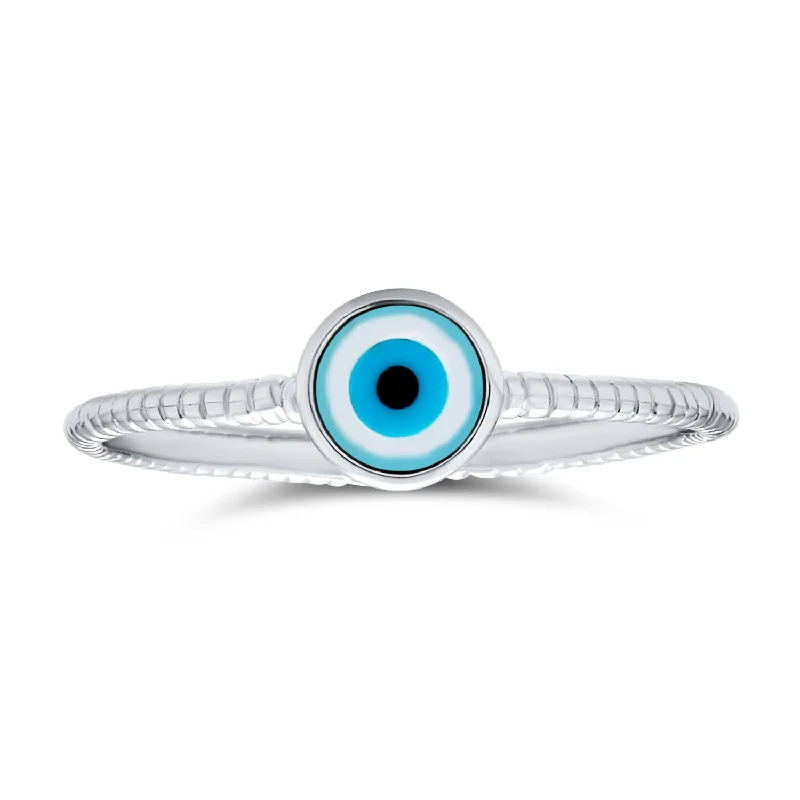 women’s custom ring-Minimalist Sterling Silver Ring with Evil Eye Design Stackable Midi Knuckle Band