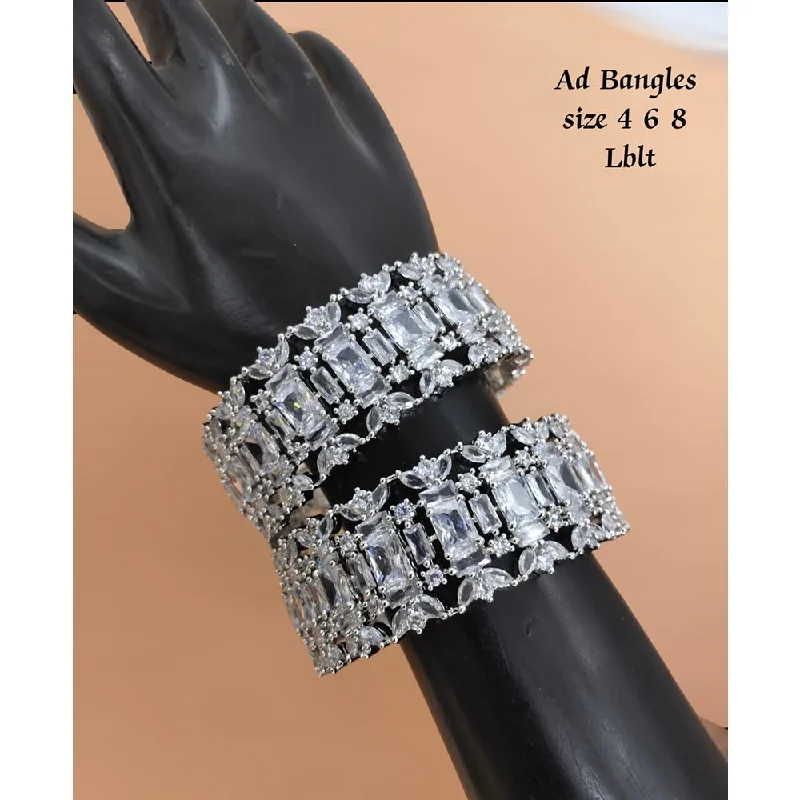 women’s split shank engagement rings-women’s linked bracelet-Akruti Collection Silver Plated AD Bangles Set