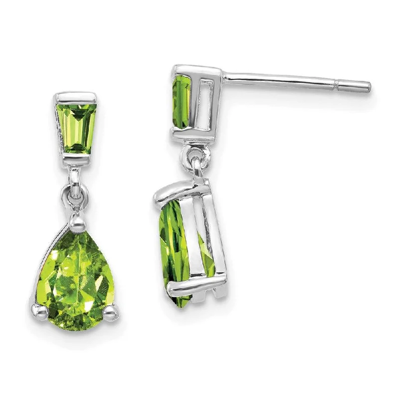 women’s trendy earrings-14k White Gold Peridot Dangle Post Earrings