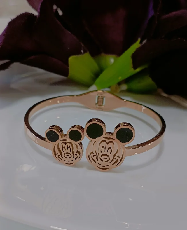 women’s round diamond engagement rings-women’s silver and gold bracelet-Tarohi Jewels Stainless Steel Rosegold Plated Mickey Mouse Face Kada- STKD 3056